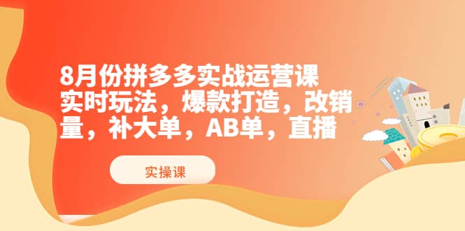 8月份拼多多实战运营课，实时玩法，爆款打造，改销量，补大单，AB单，直播|琦哥资源
