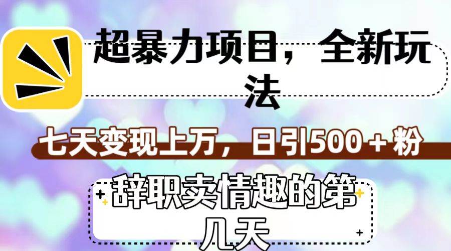 超暴利项目，全新玩法（辞职卖情趣的第几天），七天变现上万，日引500+粉|琦哥资源