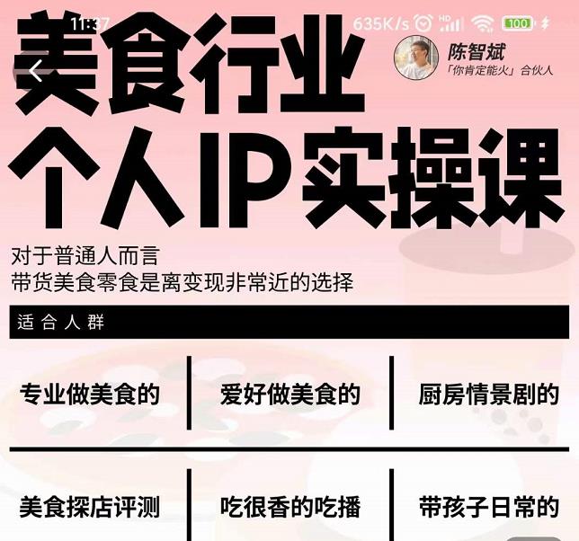 美食行业个人IP实操课，对于普通人而言，带货美食零食是离变现非常近的选择|琦哥资源