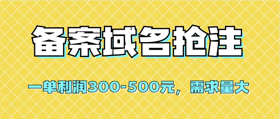 【全网首发】备案域名抢注，一单利润300-500元，需求量大|琦哥资源