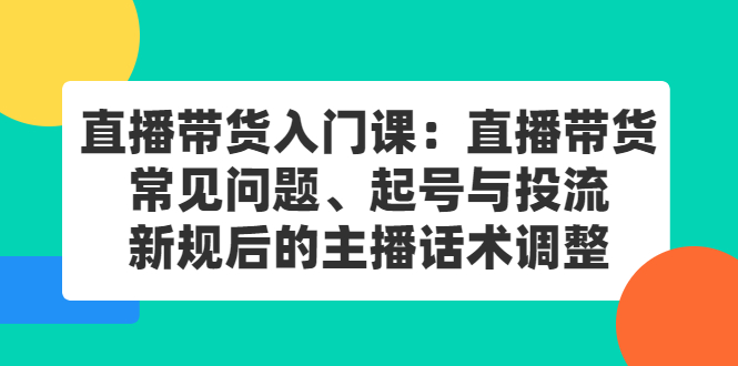直播带货入门课：直播带货常见问题、起号与投流、新规后的主播话术调整|琦哥资源