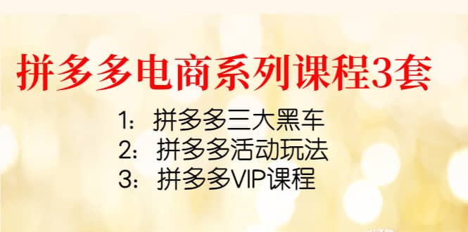 拼多多电商系列课程3套：拼多多三大黑车+拼多多活动玩法+拼多多VIP课程|琦哥资源