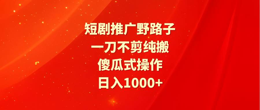 短剧推广野路子，一刀不剪纯搬运，傻瓜式操作，日入1000+|琦哥资源