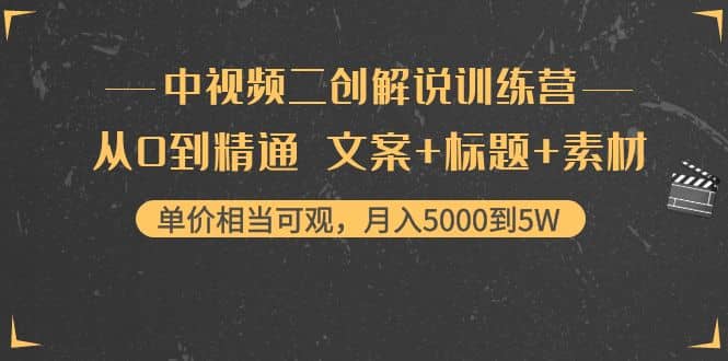 中视频二创解说训练营：从0到精通 文案+标题+素材|琦哥资源
