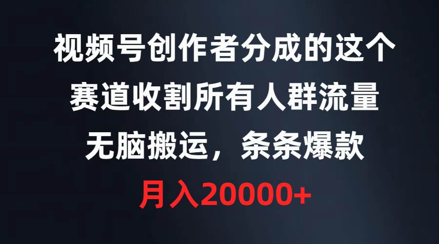 视频号创作者分成的这个赛道，收割所有人群流量，无脑搬运，条条爆款，…|琦哥资源