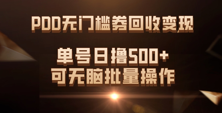 PDD无门槛券回收变现，单号日撸500+，可无脑|琦哥资源