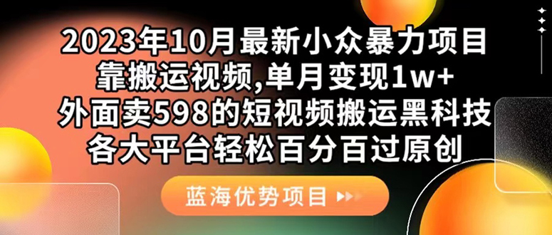 外面卖598的10月最新短视频搬运黑科技，各大平台百分百过原创 靠搬运月入1w|琦哥资源