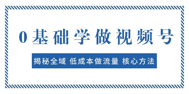 0基础学做视频号：揭秘全域 低成本做流量 核心方法  快速出爆款 轻松变现|琦哥资源