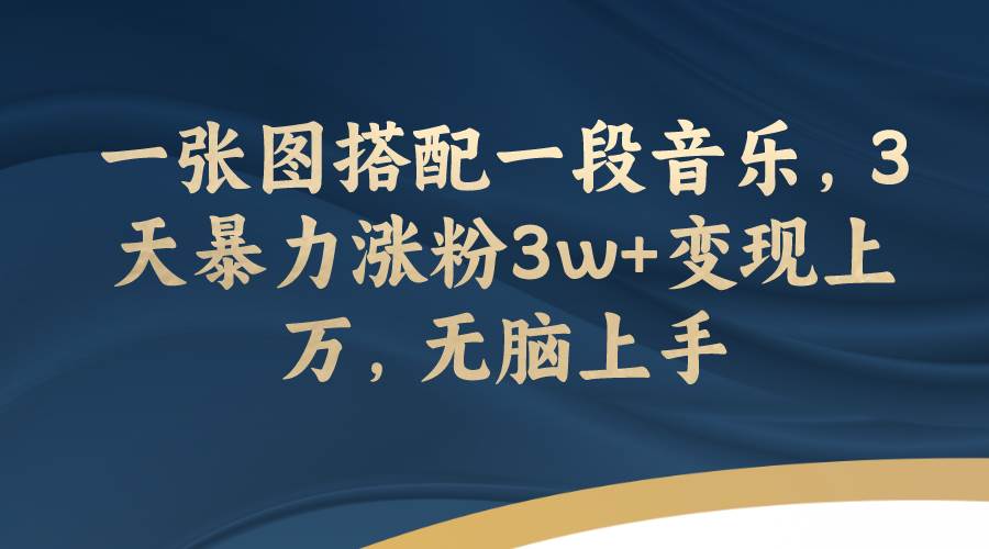 一张图搭配一段音乐，3天暴力涨粉3w+变现上万，无脑上手|琦哥资源