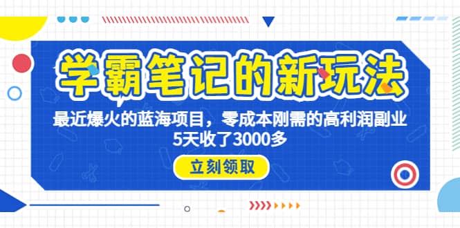 学霸笔记新玩法，最近爆火的蓝海项目，0成本高利润副业，5天收了3000多|琦哥资源