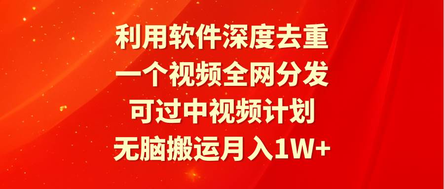 利用软件深度去重，一个视频全网分发，可过中视频计划，无脑搬运月入1W+|琦哥资源