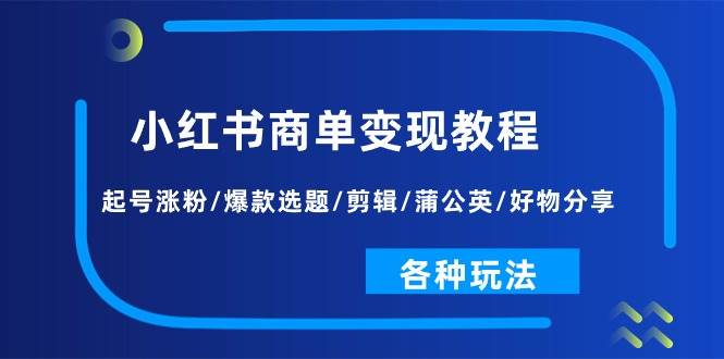 小红书商单变现教程：起号涨粉/爆款选题/剪辑/蒲公英/好物分享/各种玩法|琦哥资源