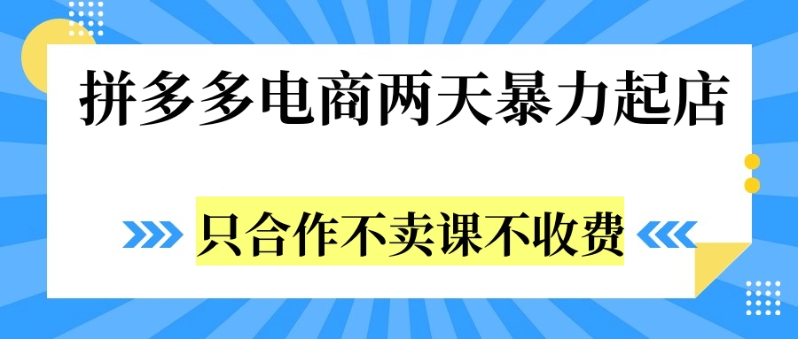 拼多多两天暴力起店，只合作不卖课不收费|琦哥资源