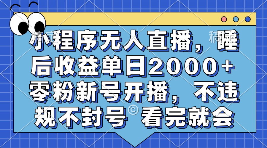 小程序无人直播，睡后收益单日2000+ 零粉新号开播，不违规不封号 看完就会|琦哥资源