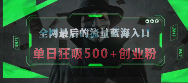 全网最后的流量蓝海入口，半小时引流50+创业粉，单日狂吸500+创业粉|琦哥资源