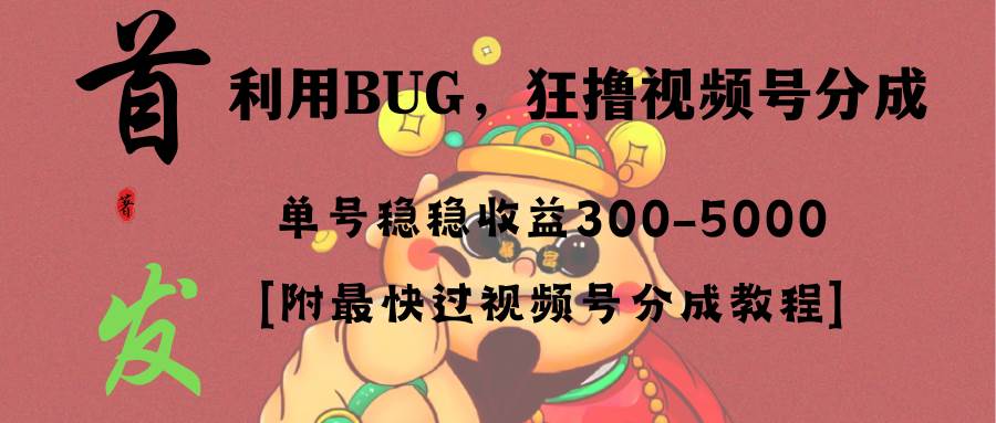 全网独家首发，视频号BUG，超短期项目，单号每日净收益300-5000！|琦哥资源
