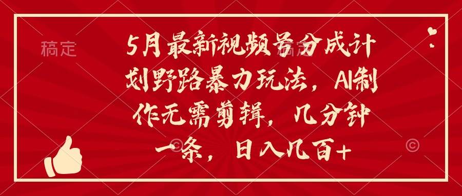 5月最新视频号分成计划野路暴力玩法，ai制作，无需剪辑。几分钟一条，…|琦哥资源