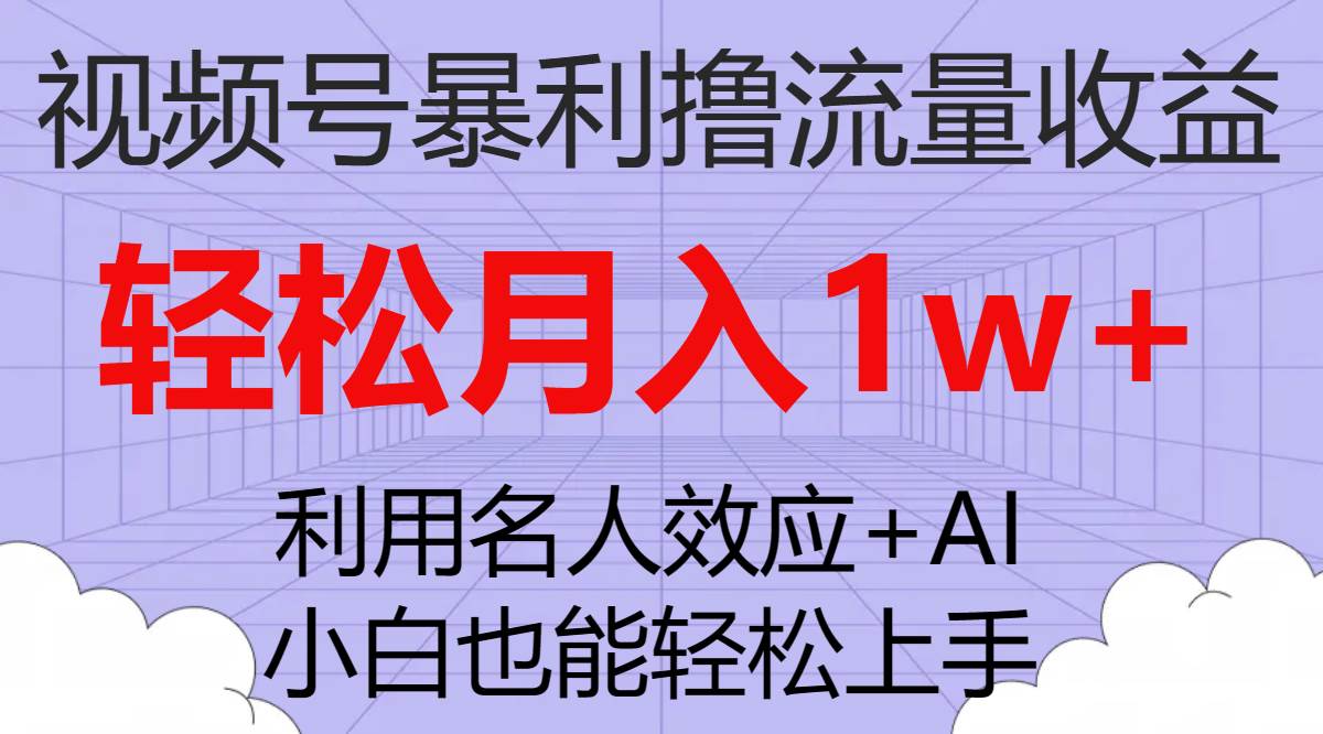 视频号暴利撸流量收益，小白也能轻松上手，轻松月入1w+|琦哥资源