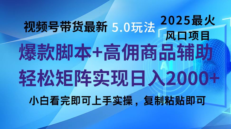 视频号带货最新5.0玩法，作品制作简单，当天起号，复制粘贴，脚本辅助，轻松矩阵日入2000+|琦哥资源