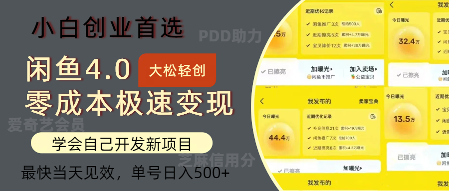 闲鱼0成本极速变现项目，多种变现方式，单号日入500+最新玩法|琦哥资源