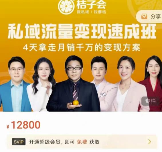 桔子会·私域流量变现速成班，4天拿走月销千万的变现方案 价值12800元|琦哥资源