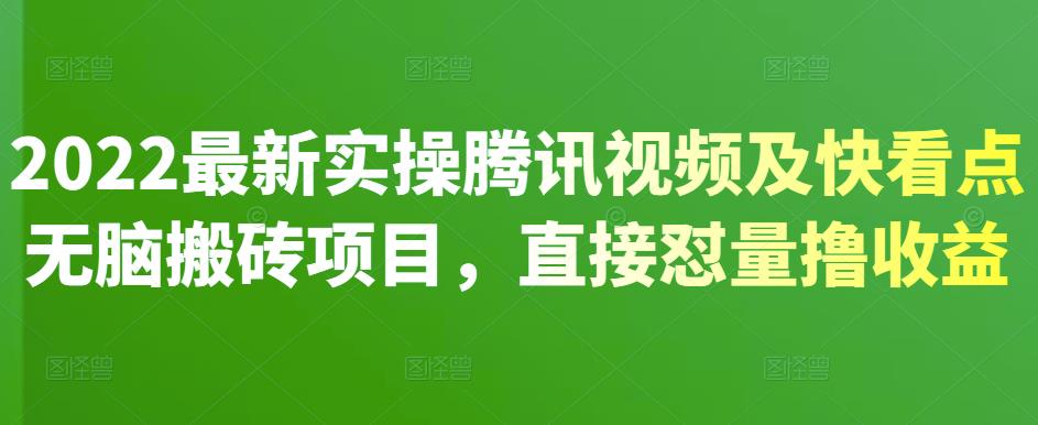 2022最新实操腾讯视频及快看点无脑搬砖项目，直接怼量撸收益|琦哥资源