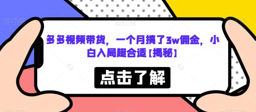 多多视频带货，一个月搞了3w佣金，小白入局超合适【揭秘】|琦哥资源