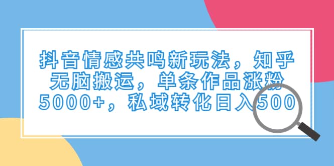 抖音情感共鸣新玩法，知乎无脑搬运，单条作品涨粉5000+，私域转化日入500|琦哥资源