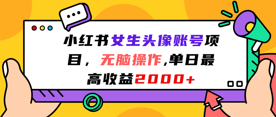 小红书女生头像账号项目，无脑操作，单日最高收益2000+|琦哥资源