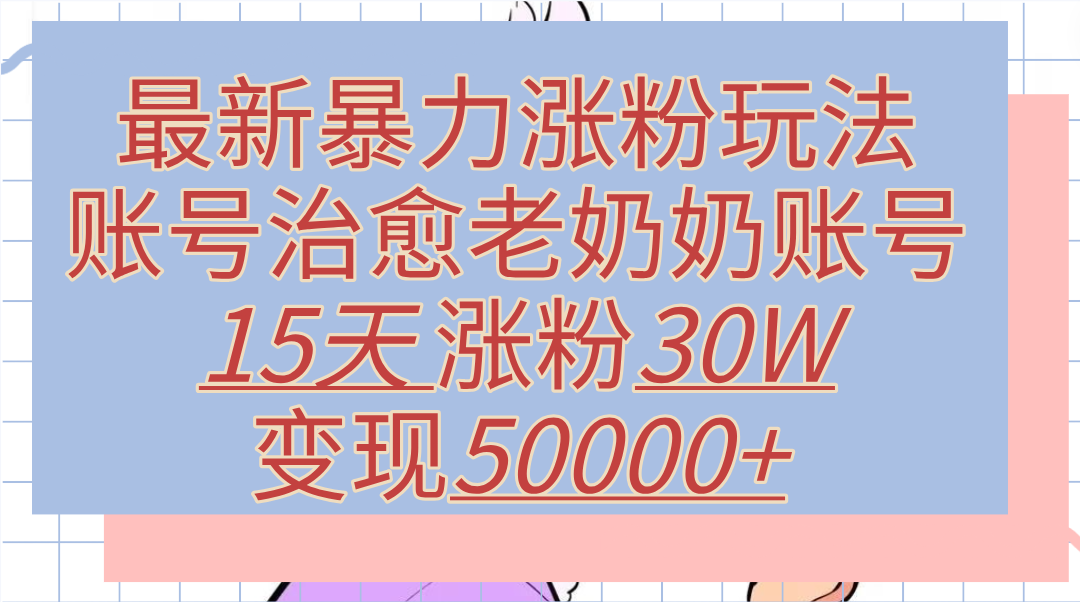 最新暴力涨粉玩法，治愈老奶奶账号，15天涨粉30W，变现50000+【揭秘】|琦哥资源