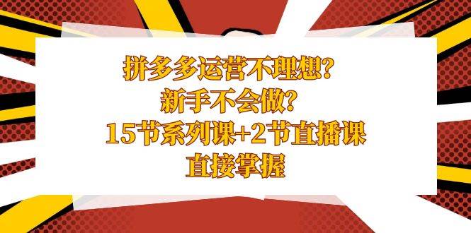 拼多多运营不理想？新手不会做？15节系列课+2节直播课，直接掌握|琦哥资源