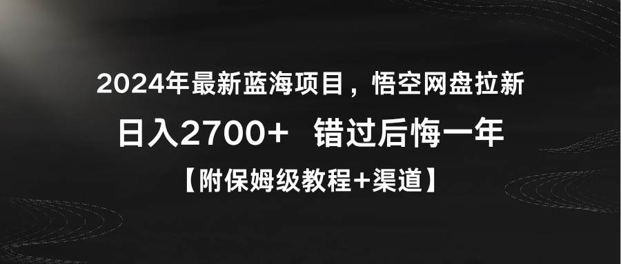 2024年最新蓝海项目，悟空网盘拉新，日入2700+错过后悔一年【附保姆级教…|琦哥资源