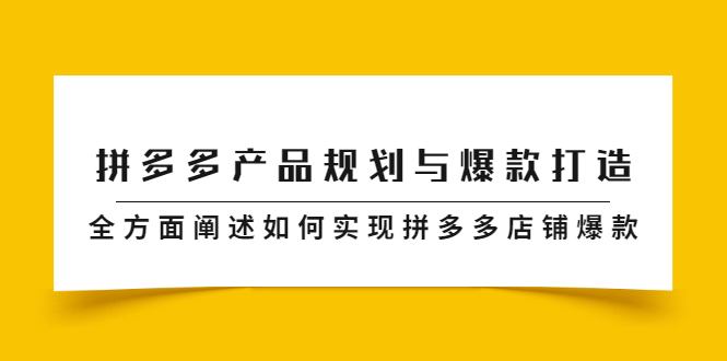 拼多多产品规划与爆款打造，全方面阐述如何实现拼多多店铺爆款|琦哥资源