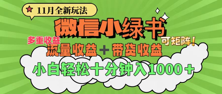 11月小绿书全新玩法，公众号流量主+小绿书带货双重变现，小白十分钟无脑日入1000+|琦哥资源