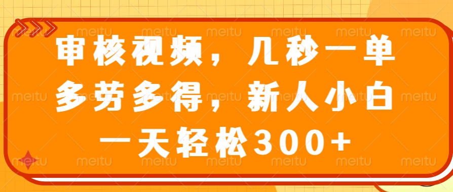 审核视频项目，几秒一单，多劳多得，新人小白一天轻松300+|琦哥资源