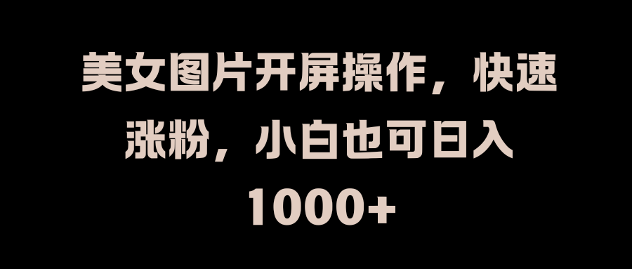 美女图片开屏操作，快速涨粉，小白也可日入1000+|琦哥资源