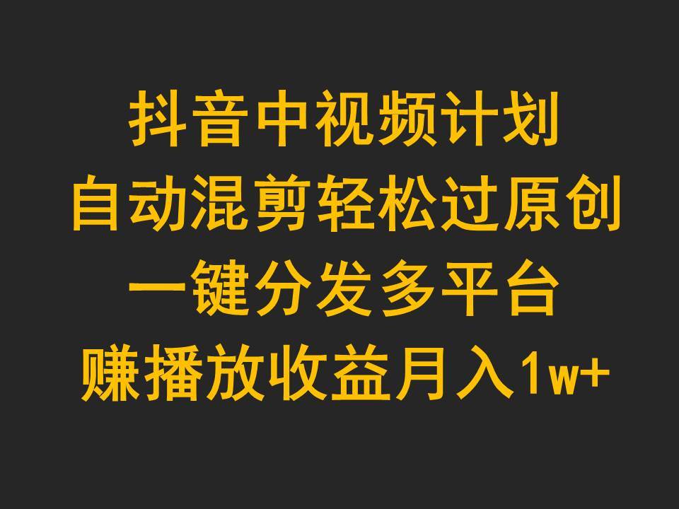 抖音中视频计划，自动混剪轻松过原创，一键分发多平台赚播放收益，月入1w+|琦哥资源