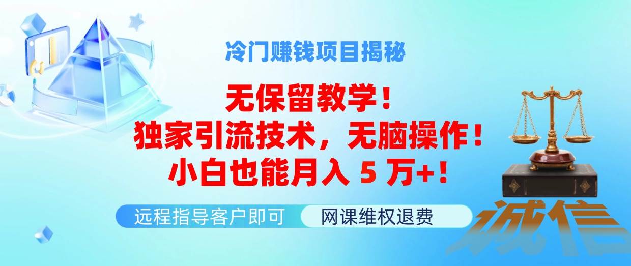 冷门赚钱项目无保留教学！独家引流技术，无脑操作！小白也能月入5万+！|琦哥资源