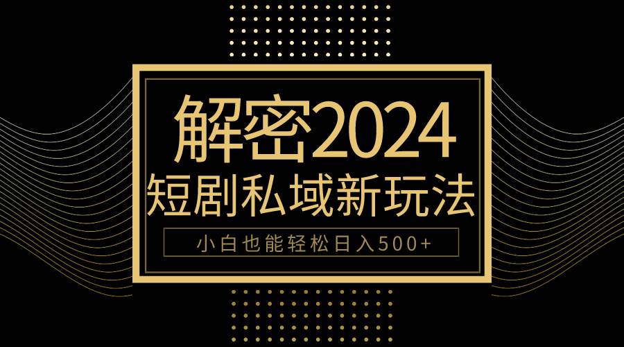 10分钟教会你2024玩转短剧私域变现，小白也能轻松日入500+|琦哥资源