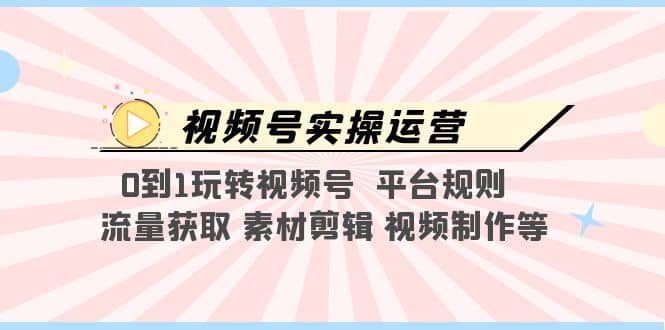 视频号实操运营，0到1玩转视频号 平台规则 流量获取 素材剪辑 视频制作等|琦哥资源