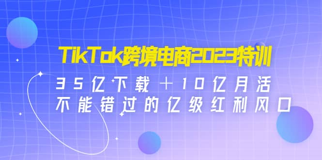 TikTok跨境电商2023特训：35亿下载＋10亿月活，不能错过的亿级红利风口|琦哥资源