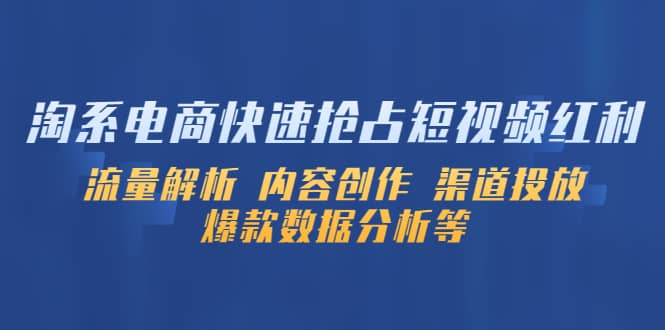 淘系电商快速抢占短视频红利：流量解析 内容创作 渠道投放 爆款数据分析等|琦哥资源