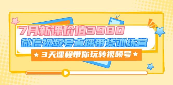 微信视频号直播带货训练营，3天课程带你玩转视频号：7月新课价值3980|琦哥资源