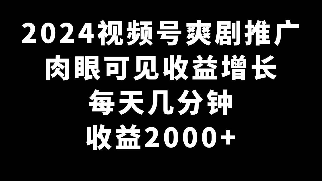 2024视频号爽剧推广，肉眼可见的收益增长，每天几分钟收益2000+|琦哥资源