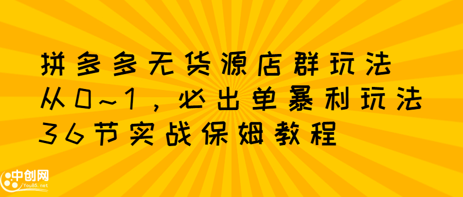 拼多多无货源店群玩法：从0~1，36节实战保姆教程，​极速起店必出单|琦哥资源