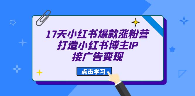 17天 小红书爆款 涨粉营（广告变现方向）打造小红书博主IP、接广告变现|琦哥资源