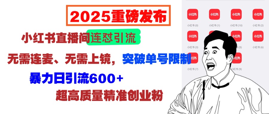 2025重磅发布：小红书直播间连怼引流，无需连麦、无需上镜，突破单号限制，暴力日引流600+超高质量精准创业粉|琦哥资源