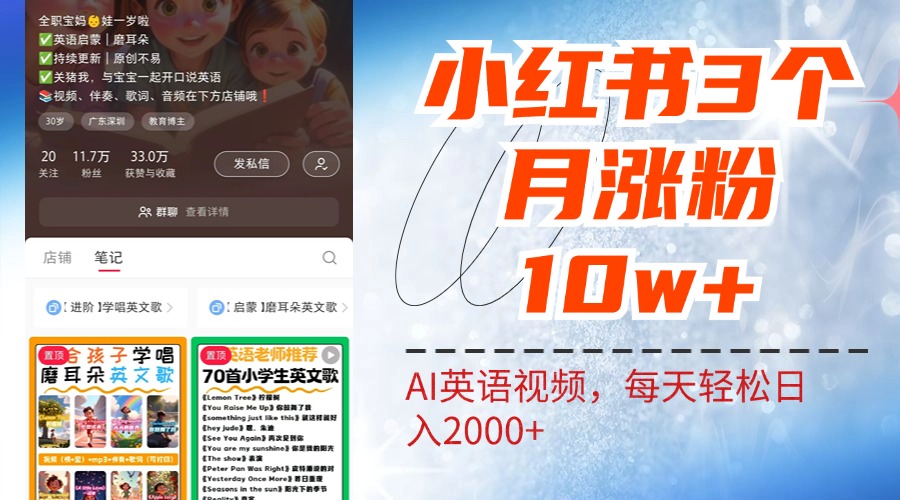 小红书三个月涨粉10W！AI英语视频0成本制作，每天轻松日入2000+|琦哥资源