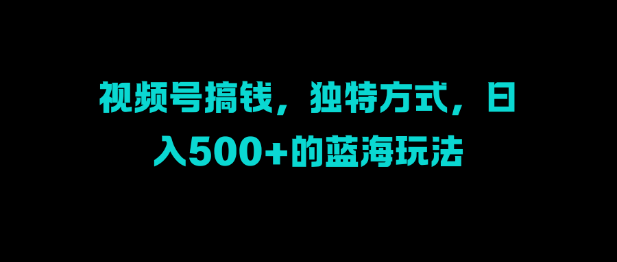 视频号搞钱，独特方式，日入500+的蓝海玩法|琦哥资源