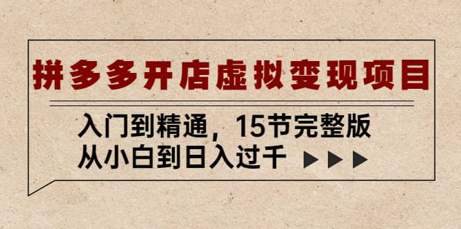 拼多多开店虚拟变现项目：入门到精通（15节完整版）|琦哥资源